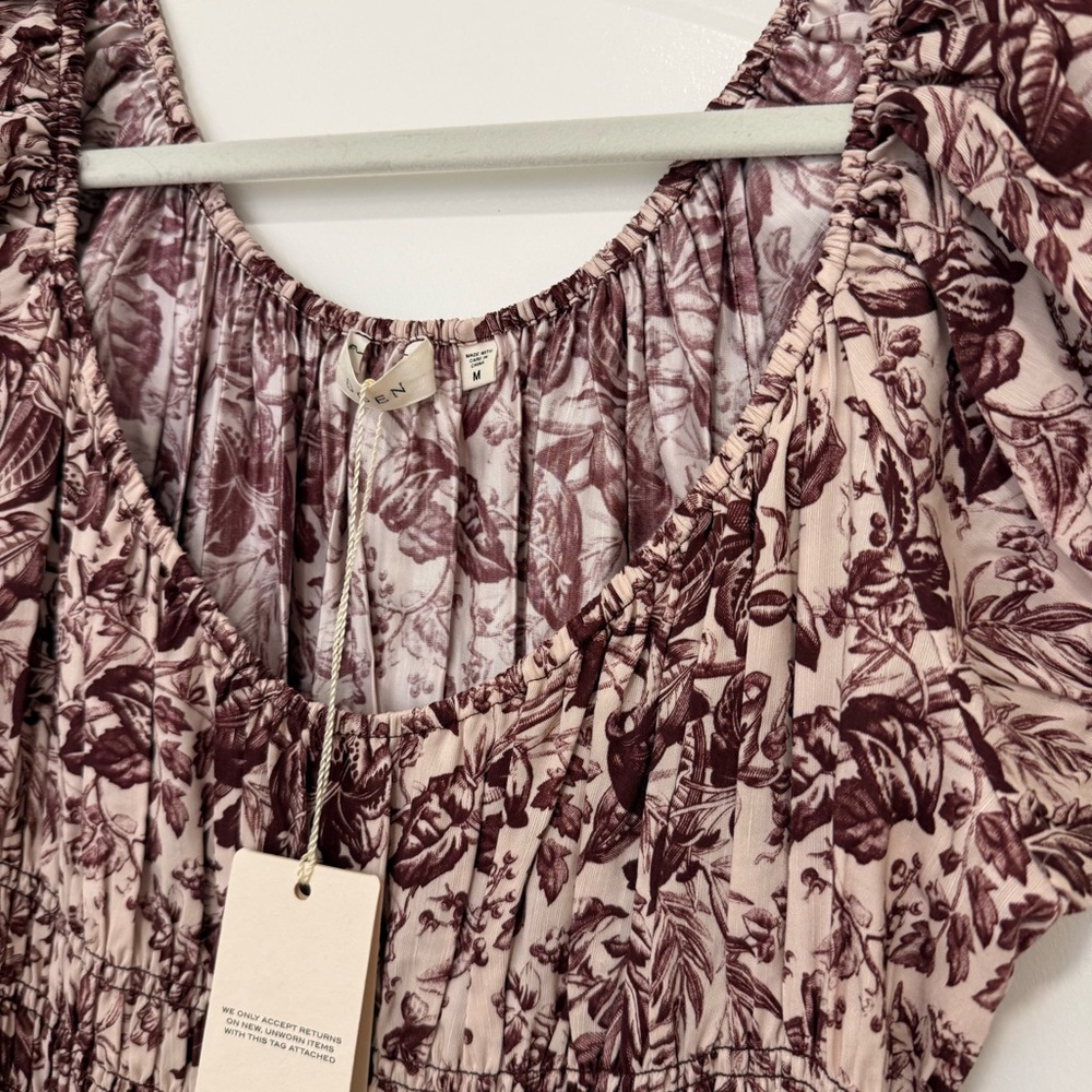 NWT Doen Women’s Quinley Dress in Toile Botanique Size M Linen Blend Midi - Picture 4 of 5